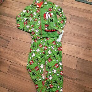 NEW Minecraft Pajama Set Boys sz L‎ Large 12/14 Creeper Snowman Christmas pjs